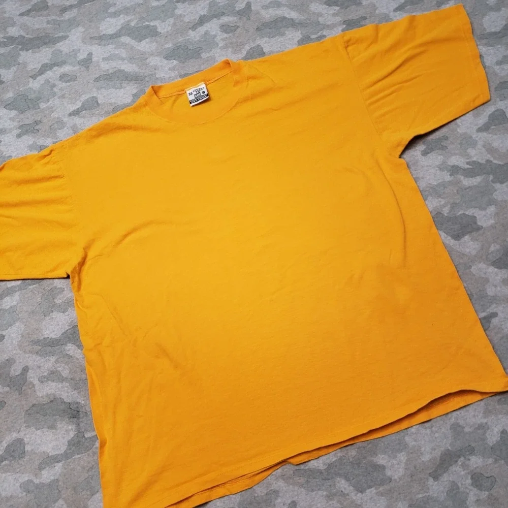 Vintage Lee‎ Shirt Mens Large Yellow Blank Heavyweight Sturdy Tees Short Sleeve